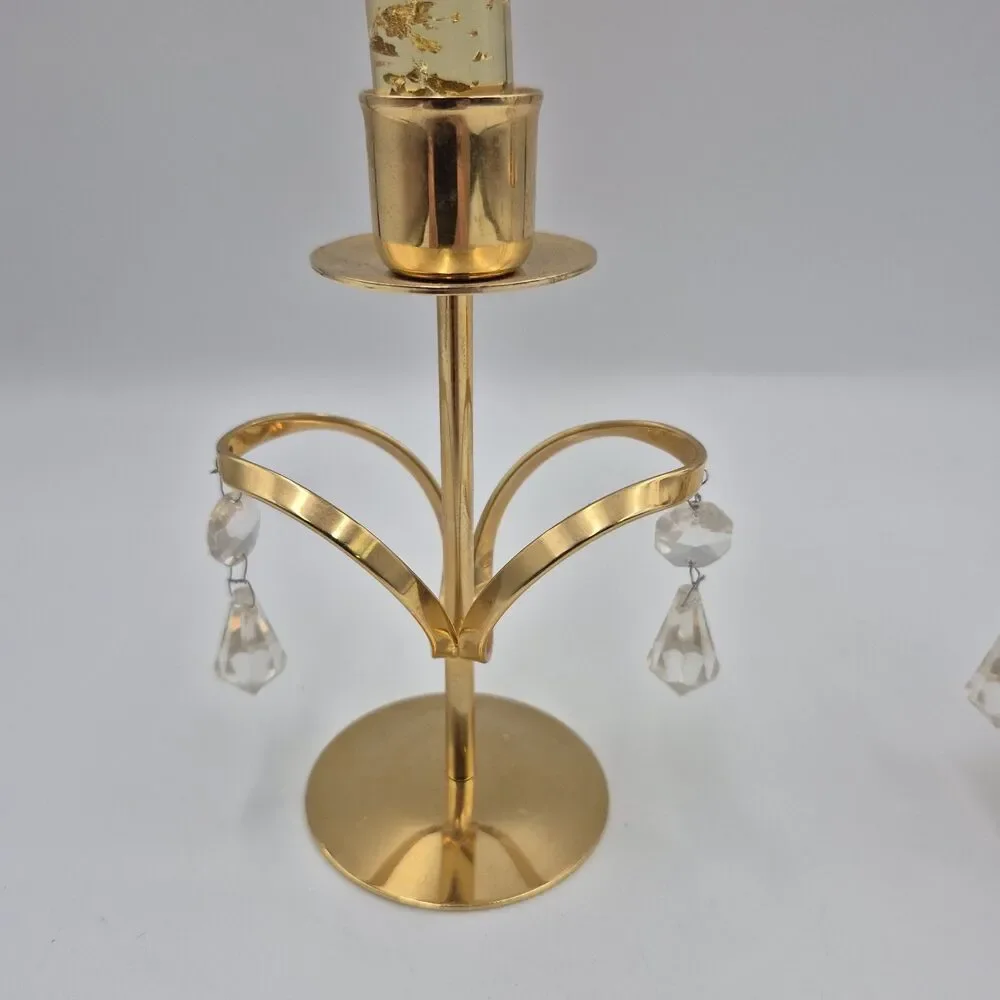 Lucite Candles clear Gold Flecks & Lycenta Gold Tone Holders Vintage